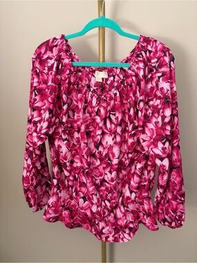 MICHAEL Michael Kors Women's Pink Floral Peasant Blouse
